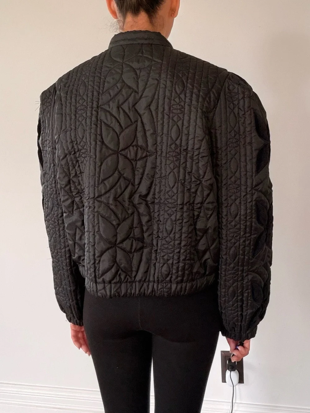 Free People Black Quilted Velvet Floral Bomber Jacket - Picture 3 of 5